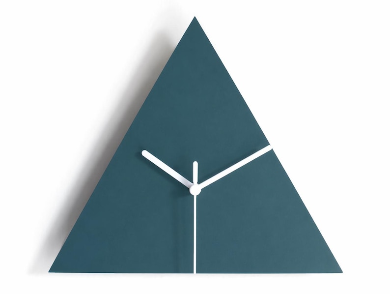 12 Inch Dark Walnut Geometric Wood Triangle Clock: Modern Minimalist Wall Decor