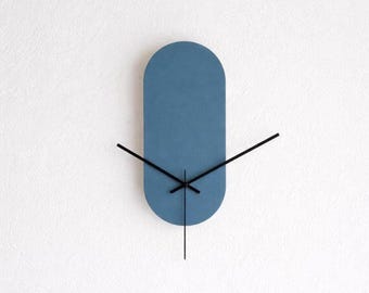Teal Oblong Wooden Sleek Wall Clock: Minimalist Silent Modern Timekeeper