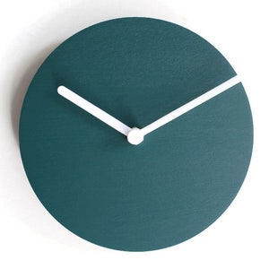 6,3" Minimalist Very Small Wooden Teal Wall-Hung Clock: Quiet, Modern Italian Design, No Ticking, Silent Timepiece Ideal for Living Room