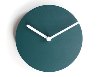 Horloge murale silencieuse vert pétrole 16 cm pour salon : horloges murales en bois sans tic-tac au design italien