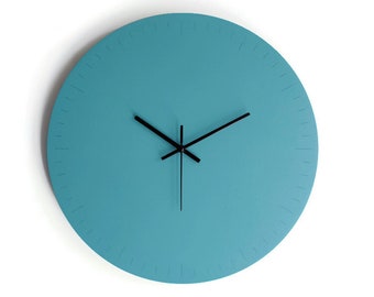 42 cm große, geräuschlose, türkisfarbene Wanduhr mit Sekundenzeiger für die Küche – modernes Design, nicht tickende Holzuhren