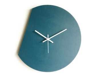 16,5" Large Wooden Wall Clock, Minimalist Teal Design for Entry Room, Silent and Ticking-Free Modern Timepiece for Living Room and Bedroom