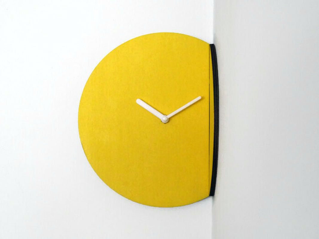 13/33cm Corner Small Wooden Quiet Wall Clock Yellow for Etsy