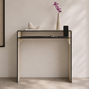 Mesa consola pequeña de madera cortada con láser de 81 x 20 cm: Estante delgado para recibidor, diseño italiano hecho a mano.