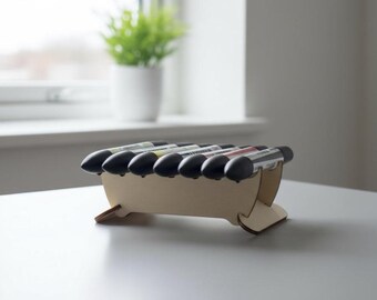 Laser Cut Plywood Pen Stand | Modern Geometric Desk Organizer (CD Case Size)