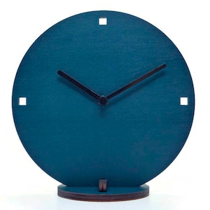 Wooden Silent Analog Desk and Wall Clock in teal for Hallway - No Ticking, Round, and Wooden Minimalist Italian Design Table Timekeeper