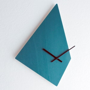 Contemporary Teal Rhombus Wall Clock - Big, Quiet, and Geometric | Modern Frame, Wide Design, No Ticking for Living Room and Bedroom