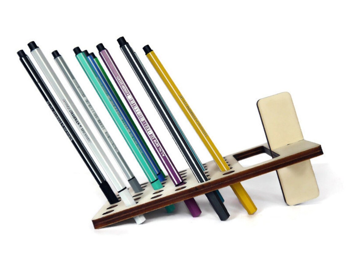 Wooden Unique Desktop Marker Storage Laser Cut Cool Design Etsy