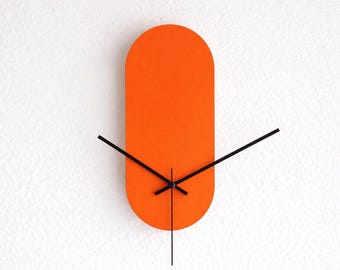 Orange Oblong Wooden Modern Linear Clock: Minimalist Silent Wall Timekeeper