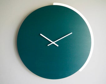 16,5" Wide Laser Cut Wood Wall Clock in Teal Quiet and Minimalist, Inspired by the Golden Angle, No Ticking, Modern Design, Large Clocks