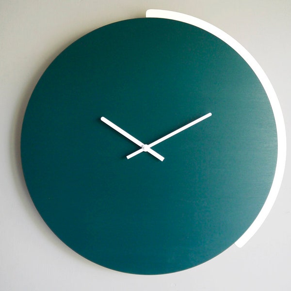 16,5" Wide Laser Cut Wood Wall Clock in Teal Quiet and Minimalist, Inspired by the Golden Angle, No Ticking, Modern Design, Large Clocks