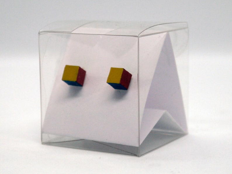 Laser Cut Wood Rubik's Cube Stud Earrings Handmade Cubic Etsy