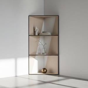 Estantería esquinera minimalista triangular: estantería independiente de 4 niveles de madera contrachapada de álamo.