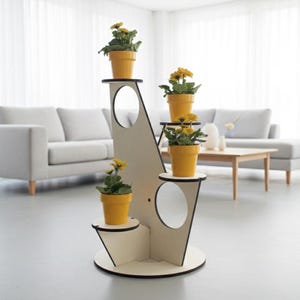 Soporte para plantas italiano moderno hecho a mano de 45 x 60 cm: macetero independiente de 4 niveles de madera de álamo cortada con láser, regalos para parejas que lo tienen todo.