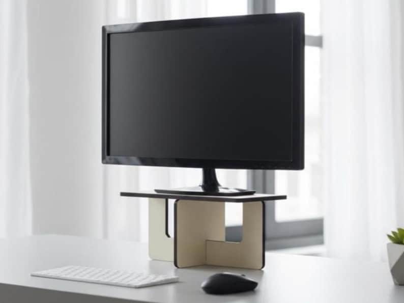 Laser Cut Wooden Monitor Stand Riser: Modern Desk Organizer