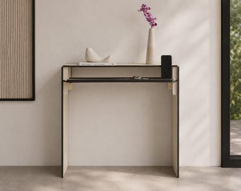 28 x 7 inch Wooden Narrow Console Table: Small Foyer Shelf, Handmade Italian Design