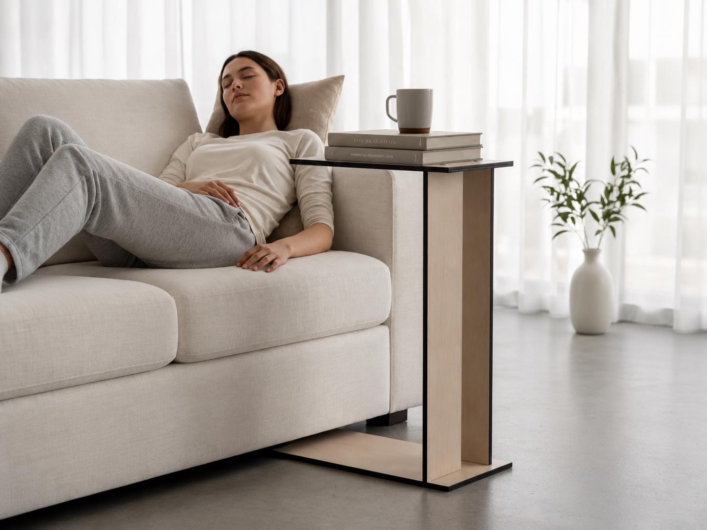 C Shape End Table, Laser Cut Poplar Plywood, Modern Italian