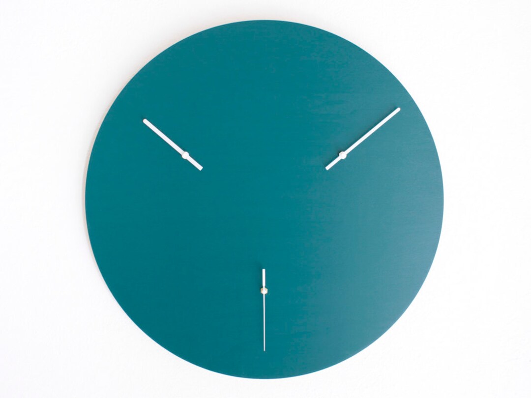 22,5 Oversized Teal Wooden Wall Clock XXL, Extra Large Silent Living
