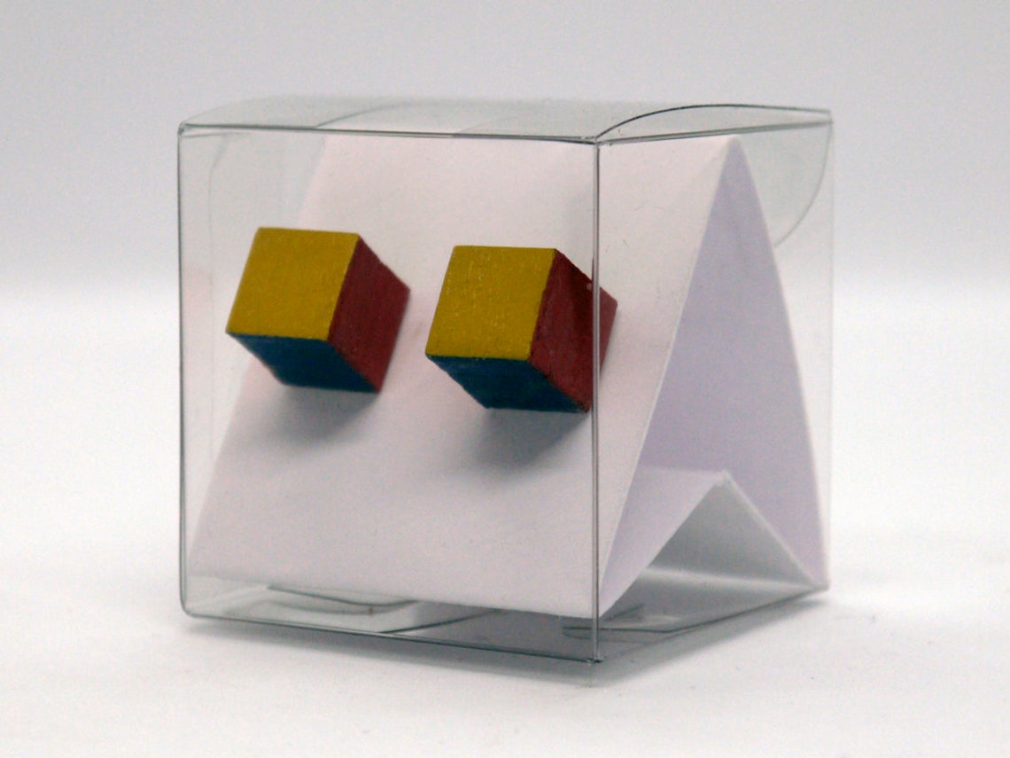 Laser Cut Wood Rubik's Cube Stud Earrings Handmade Cubic Etsy