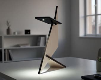Laser Cut Wood Smartphone Desk Lamp: Italian Design Tech Accessory