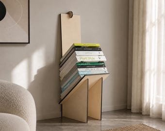 Modern Italian Wooden Bookshelf: Space-Saving Vertical Book Rack
