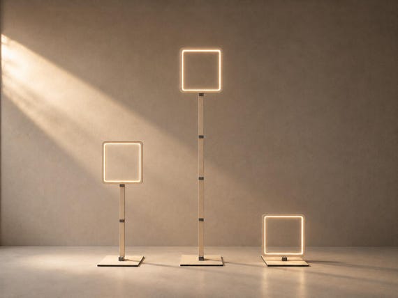 Italian LED Modular Floor Lamp with LEGO® Bricks: Modern Wood Design