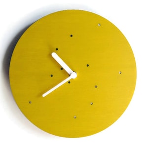 Minimalist Yellow Wooden Wall Clock: Modern Silent Timepiece