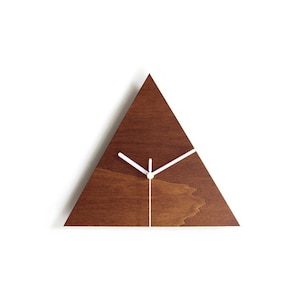 12 Inch Dark Walnut Geometric Wood Triangle Clock: Modern Minimalist Wall Decor