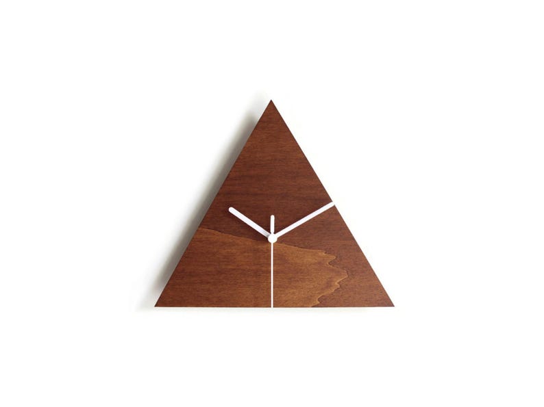 12 Inch Dark Walnut Geometric Wood Triangle Clock: Modern Minimalist Wall Decor