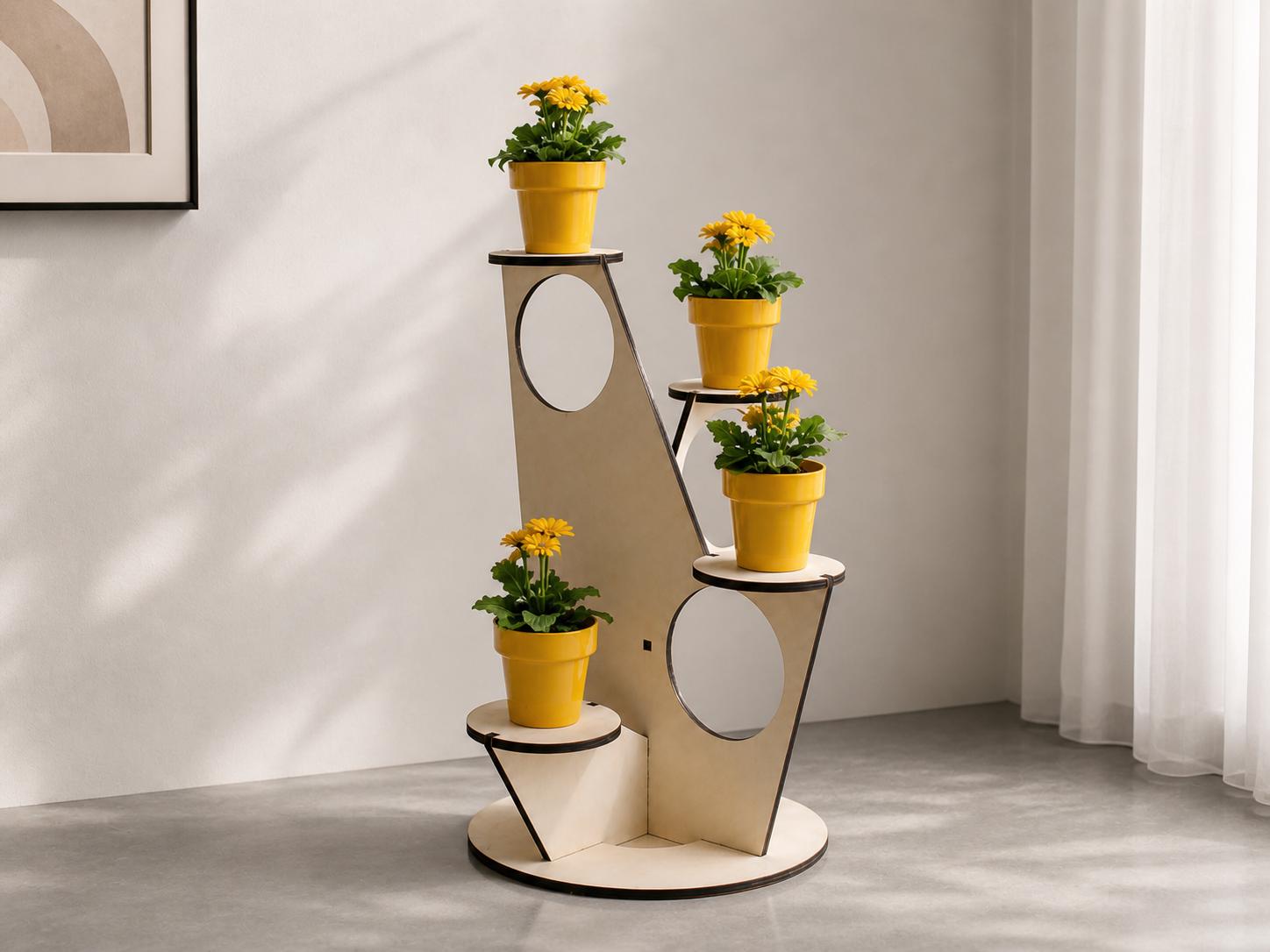 Italian Modern 4-tier Poplar Wood Plant Stand: Laser Cut