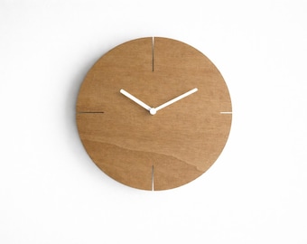 10 Inch Minimalist Laser Cut Wood Wall Clock: Silent, Modern Design