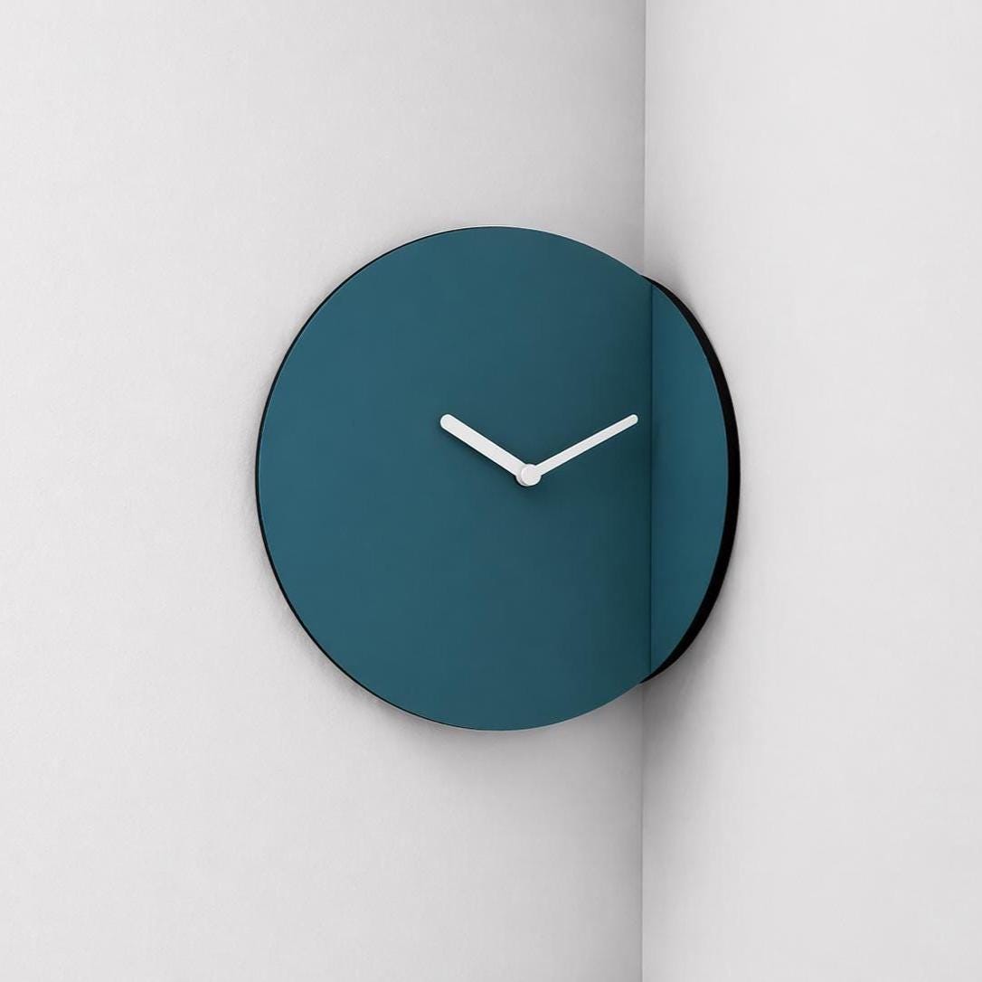 Wooden Corner Clock: Modern Angled Design, Silent Timepiece, Made in ...