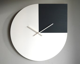 42 cm Orologio da Parete Grande e Silenzioso, Design Asimmetrico in Legno Bianco e Antracite, Orologi a Muro Inusuali per la Camera da Letto