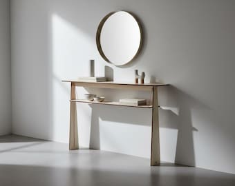 42 x 7 x 28インチの細長いコンソールシェルフ：ミニマルなレーザーカットデザイン、調節可能な棚