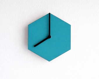 Turquoise Geometric Hexagon Wood Clock: Modern Wall Decor 6 Inch