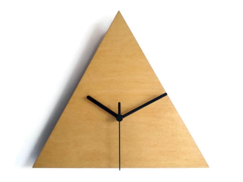 12 Inch Dark Walnut Geometric Wood Triangle Clock: Modern Minimalist Wall Decor
