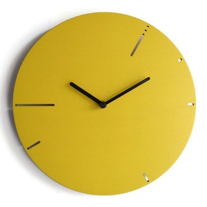 11" Unique Italian Designer Wall Clock Inspired by Fibonacci Sequence in Yellow - Small Quiet Wooden Clocks for Home - Gift for Math Lovers