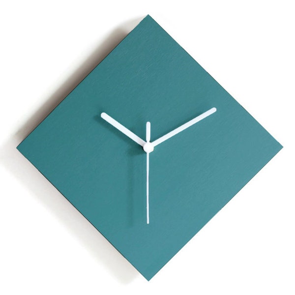 11" Contemporary Turquoise Square Wall Hanging Clock - Small, Quiet, and Geometric Timepiece, Modern, Wide Design, No Ticking for Bedroom