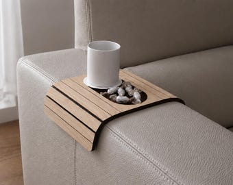 Mesa auxiliar plegable para sofá de pino: estante plegable para sofá, bandeja organizadora de aperitivos para sala de estar.
