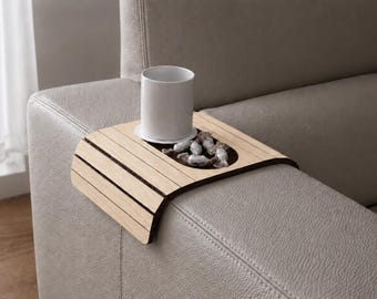 Mesa auxiliar plegable para brazo de sofá italiana hecha a mano, organizador de sofá plegable de madera de álamo.