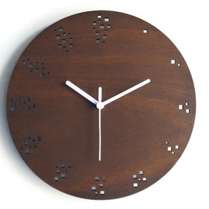 11" Modern Dark Walnut Square Numbers Wooden Wall Clock for Kitchen and Living Room Silent Non-Ticking Small Clocks Without Frame Decor