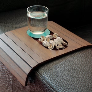 Flexible Rosewood Sofa Arm Tray Folding Over Couch Side Table Compact Snack Coaster Organizer Modern Living Room Furniture Armrest Tray