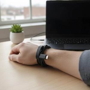 Wooden USB Bracelet Wearable Charging Cable Minimal Hand Painted Accessory