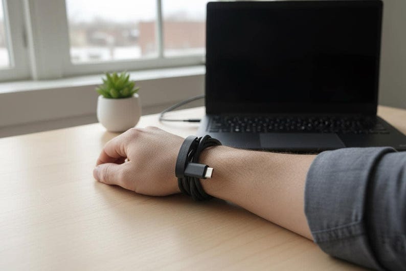 Wooden USB Bracelet Wearable Charging Cable Minimal Hand Painted Accessory