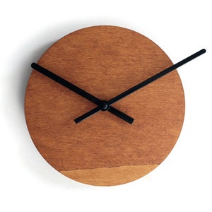 7" Minimalist very small wooden quiet light walnut wall clock for kitchen, No ticking wood modern design round tiny silent office timekeeper