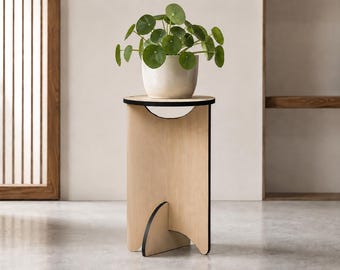 Minimalist Wooden Short Plant Table, Short Circular Accent Stand, Modern Home Decor, 9 x 15 Inch
