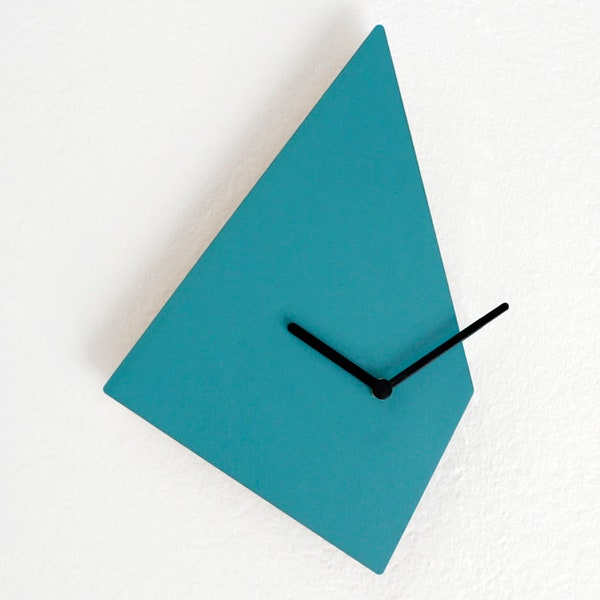 Contemporary Turquoise Rhombus Wall Clock - Small, Quiet, and Geometric | Modern Frame, Wide Design, No Ticking for Living Room