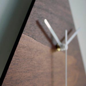 12 Inch Dark Walnut Geometric Wood Triangle Clock: Modern Minimalist Wall Decor