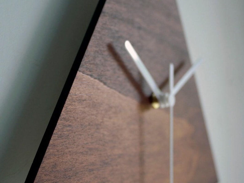12 Inch Dark Walnut Geometric Wood Triangle Clock: Modern Minimalist Wall Decor