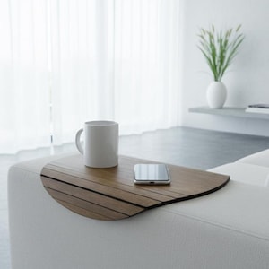 Round Wooden Couch Tray: Italian Armrest Table for Living Room